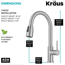 Sale Coda Single Handle Pull Down Kitchen Faucet in Spot-Free Stainless Steel Single Hole