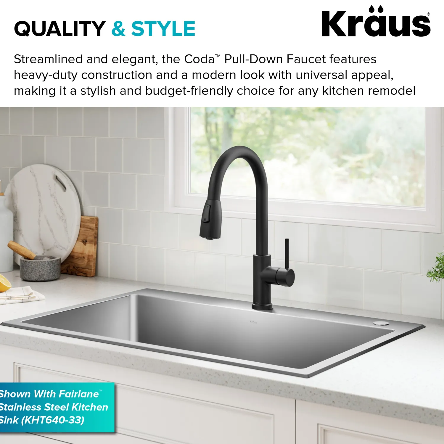 Online Coda Single Handle Pull Down Kitchen Faucet in Matte Black Single Hole