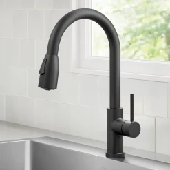 Online Coda Single Handle Pull Down Kitchen Faucet in Matte Black Single Hole