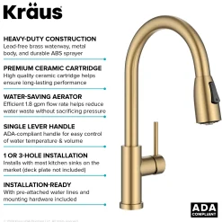 Discount Coda Single Handle Pull Down Kitchen Faucet in Spot-Free Brushed Brass Single Hole