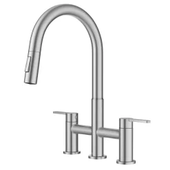 Best Contemporary Bridge Kitchen Faucet with Spray-Head in Spot-Free Stainless Bridge Faucets