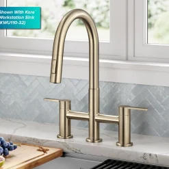 Discount Contemporary Bridge Kitchen Faucet with Spray-Head in Antique Bronze Bridge Faucets