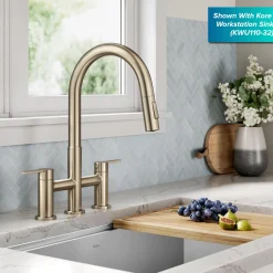 Discount Contemporary Bridge Kitchen Faucet with Spray-Head in Antique Bronze Bridge Faucets
