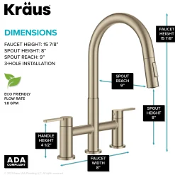 Discount Contemporary Bridge Kitchen Faucet with Spray-Head in Antique Bronze Bridge Faucets