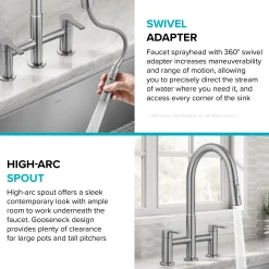 Discount Contemporary Bridge Kitchen Faucet with Spray-Head in Antique Bronze Bridge Faucets