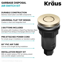 Outlet Contemporary Flat Top Button Garbage Disposal Air Switch Kit in Antique Champagne Bronze Garbage Disposals & Parts