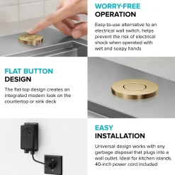 Sale Contemporary Flat Top Button Garbage Disposal Air Switch Kit in Brushed Brass Garbage Disposals & Parts