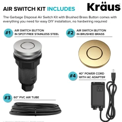 Sale Contemporary Flat Top Button Garbage Disposal Air Switch Kit in Brushed Brass Garbage Disposals & Parts