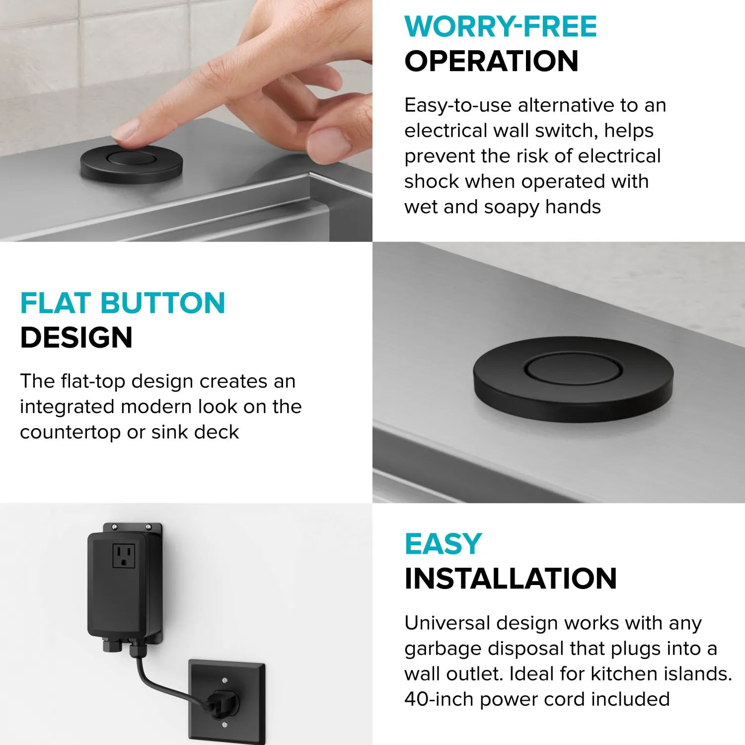 Discount Contemporary Flat Top Button Garbage Disposal Air Switch Kit in Matte Black Garbage Disposals & Parts