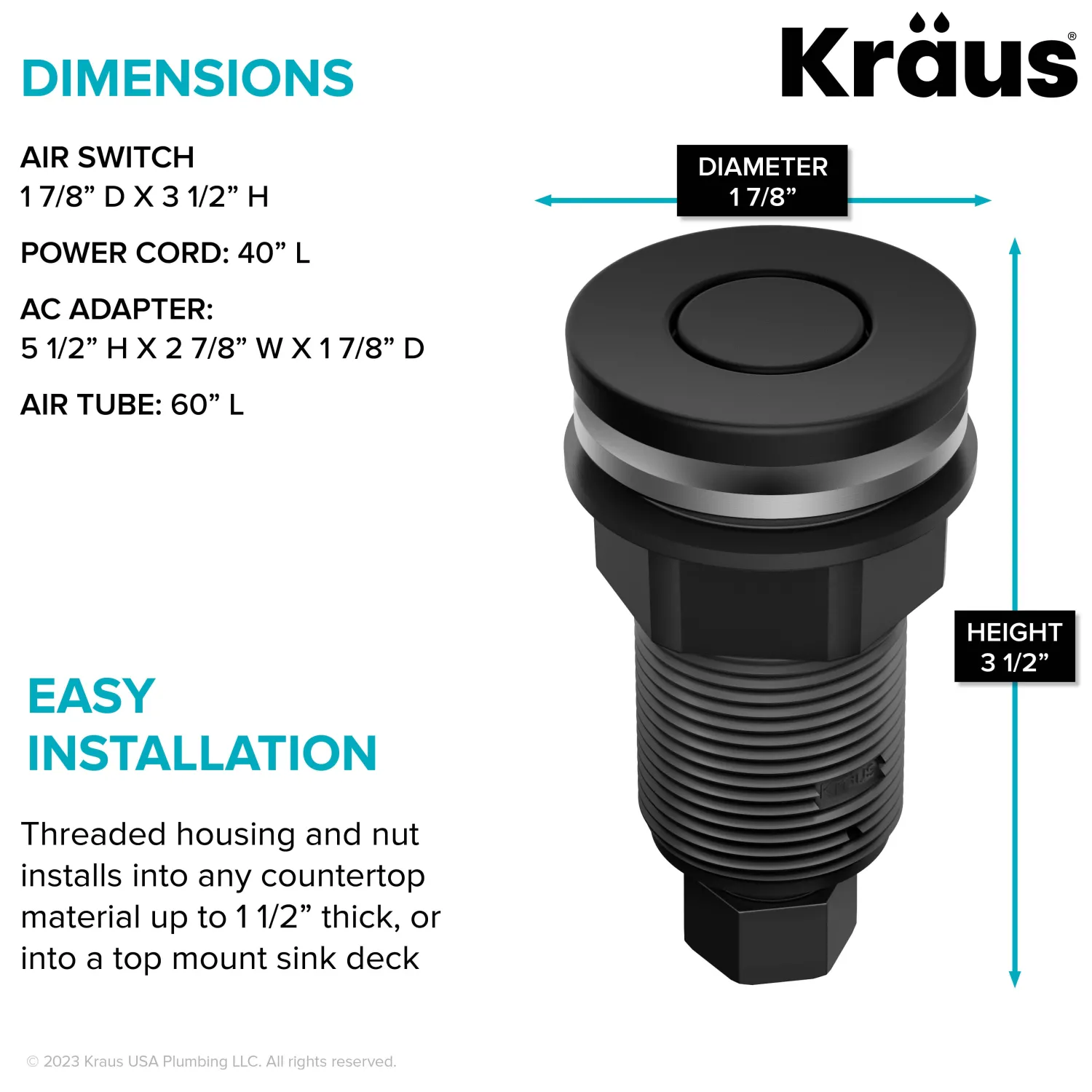 Discount Contemporary Flat Top Button Garbage Disposal Air Switch Kit in Matte Black Garbage Disposals & Parts
