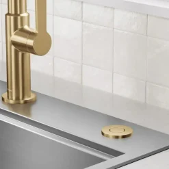 Contemporary Flat Top Garbage Disposal Air Switch Button in Brushed Brass Garbage Disposals & Parts