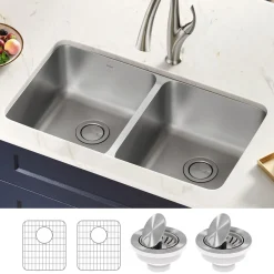 Online Dex 33" Undermount 16 Gauge Stainless Steel Double Bowl Kitchen Sink Stainless Steel Sinks|Double Bowl Sinks