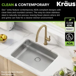 Outlet Dex 25" Undermount 16 Gauge Stainless Steel ADA Kitchen Sink Ada Compliant|Stainless Steel Sinks