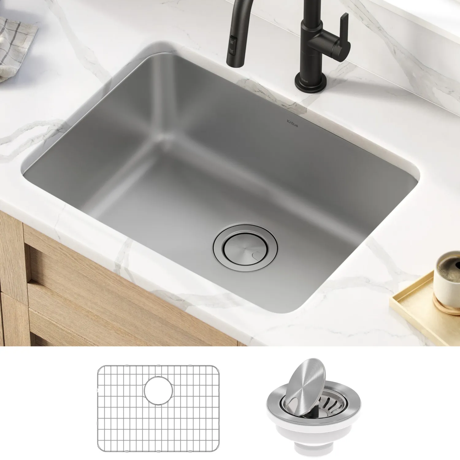 Online Dex 25" Undermount 16 Gauge Stainless Steel Kitchen Sink Stainless Steel Sinks|Single Bowl Sinks