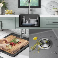 18” Drop-In Granite Composite Workstation Kitchen Bar Sink in Metallic Grey Bar / Prep Sinks|Workstation Sinks