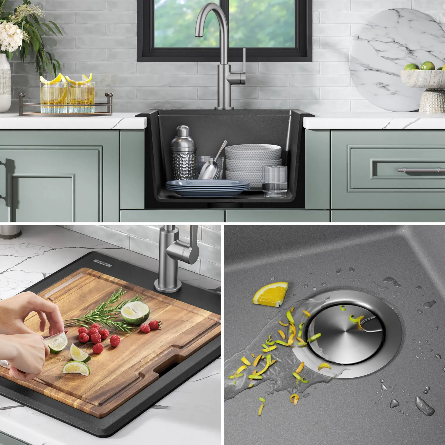 18” Drop-In Granite Composite Workstation Kitchen Bar Sink in Metallic Grey Bar / Prep Sinks|Workstation Sinks