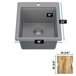 18” Drop-In Granite Composite Workstation Kitchen Bar Sink in Metallic Grey Bar / Prep Sinks|Workstation Sinks