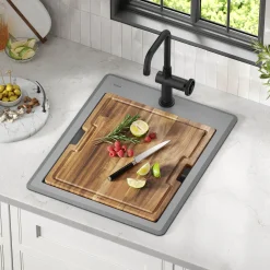 18” Drop-In Granite Composite Workstation Kitchen Bar Sink in Metallic Grey Bar / Prep Sinks|Workstation Sinks