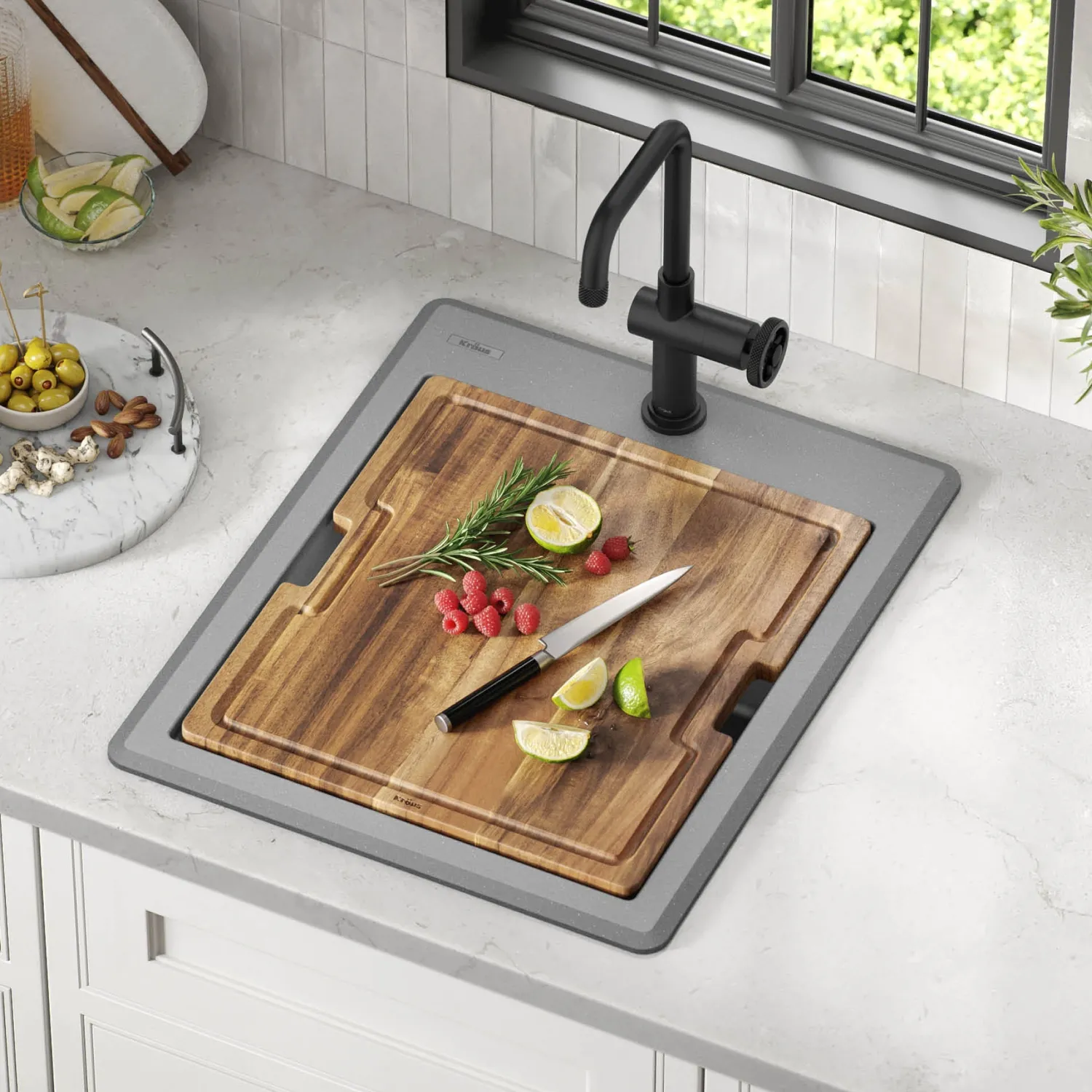 18” Drop-In Granite Composite Workstation Kitchen Bar Sink in Metallic Grey Bar / Prep Sinks|Workstation Sinks