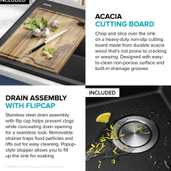 Best 28” Drop-In Granite Composite Workstation Kitchen Sink in Metallic Black Drop-In / Top Mount Sinks|Single Bowl Sinks