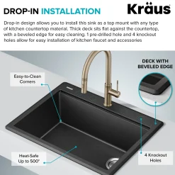 Best 28” Drop-In Granite Composite Workstation Kitchen Sink in Metallic Black Drop-In / Top Mount Sinks|Single Bowl Sinks