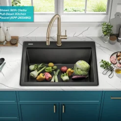 Best 28” Drop-In Granite Composite Workstation Kitchen Sink in Metallic Black Drop-In / Top Mount Sinks|Single Bowl Sinks
