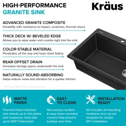 Best 28” Drop-In Granite Composite Workstation Kitchen Sink in Metallic Black Drop-In / Top Mount Sinks|Single Bowl Sinks
