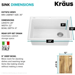 Discount 28” Drop-In Granite Composite Workstation Kitchen Sink in White Drop-In / Top Mount Sinks|Single Bowl Sinks