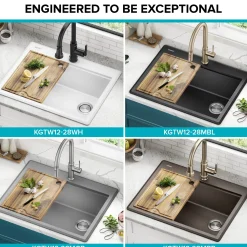 Discount 28” Drop-In Granite Composite Workstation Kitchen Sink in White Drop-In / Top Mount Sinks|Single Bowl Sinks