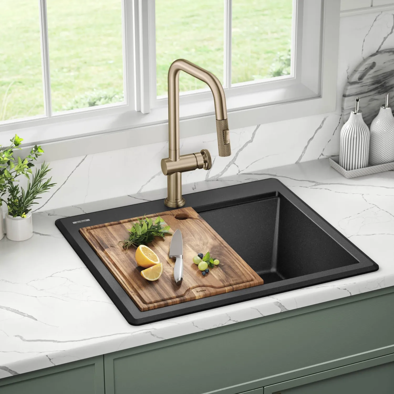 Discount 25” Drop-In Granite Composite Workstation Kitchen Sink in Metallic Black Drop-In / Top Mount Sinks|Single Bowl Sinks