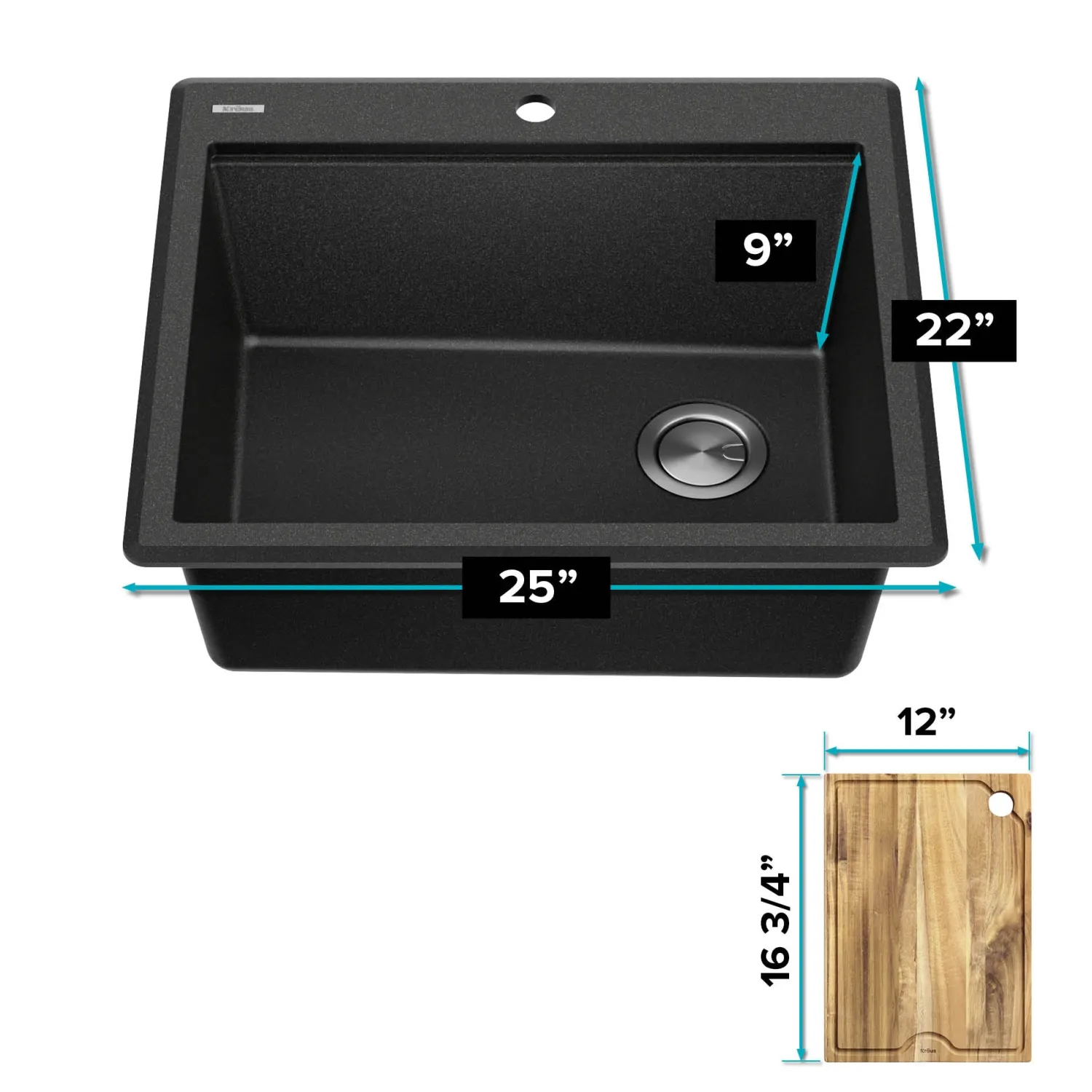 Discount 25” Drop-In Granite Composite Workstation Kitchen Sink in Metallic Black Drop-In / Top Mount Sinks|Single Bowl Sinks