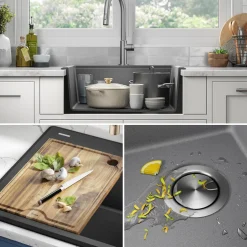 25” Drop-In Granite Composite Workstation Kitchen Sink in Metallic Grey Drop-In / Top Mount Sinks|Single Bowl Sinks