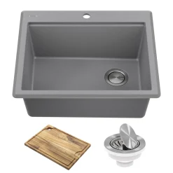 25” Drop-In Granite Composite Workstation Kitchen Sink in Metallic Grey Drop-In / Top Mount Sinks|Single Bowl Sinks