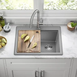 25” Drop-In Granite Composite Workstation Kitchen Sink in Metallic Grey Drop-In / Top Mount Sinks|Single Bowl Sinks