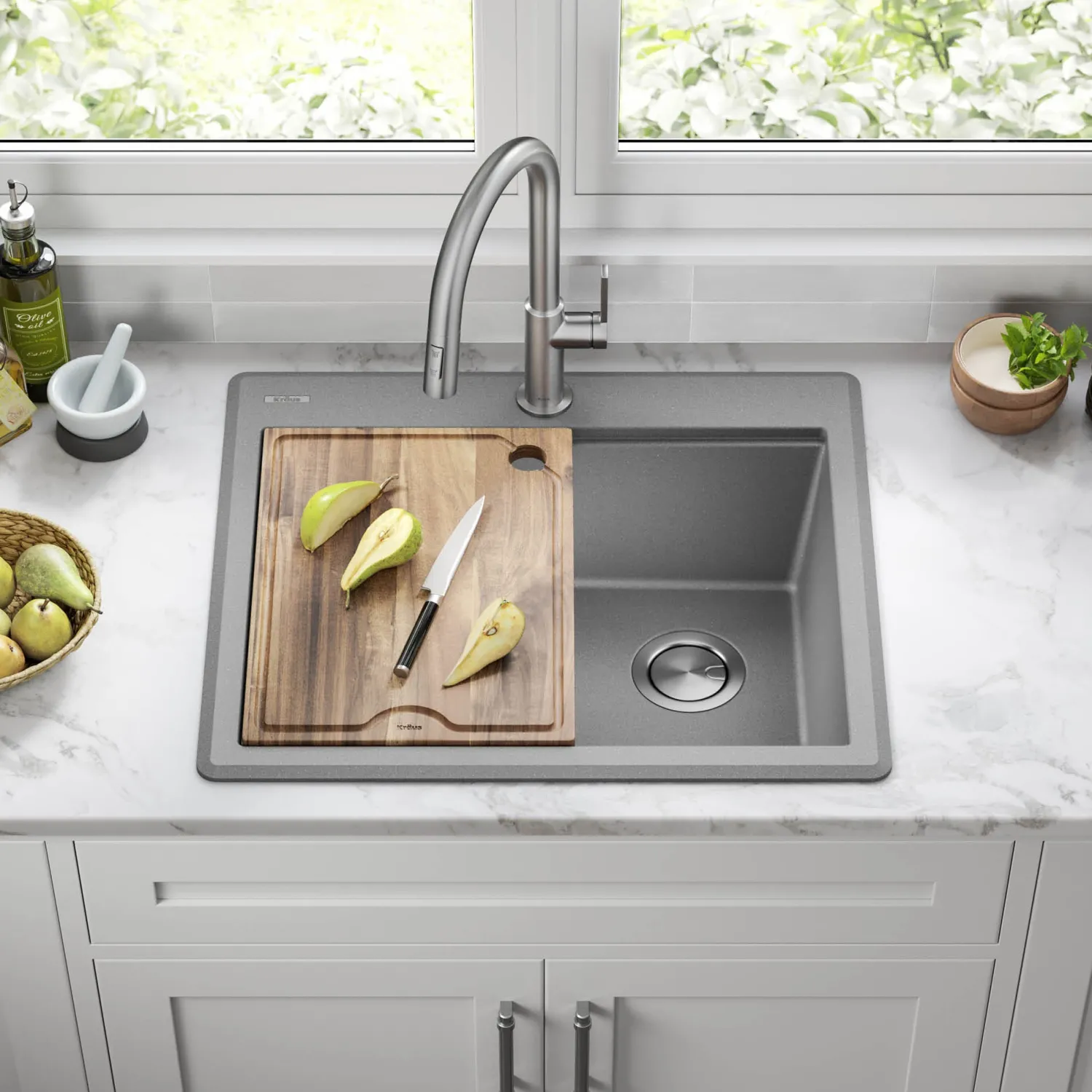 25” Drop-In Granite Composite Workstation Kitchen Sink in Metallic Grey Drop-In / Top Mount Sinks|Single Bowl Sinks