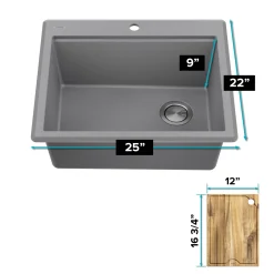 25” Drop-In Granite Composite Workstation Kitchen Sink in Metallic Grey Drop-In / Top Mount Sinks|Single Bowl Sinks