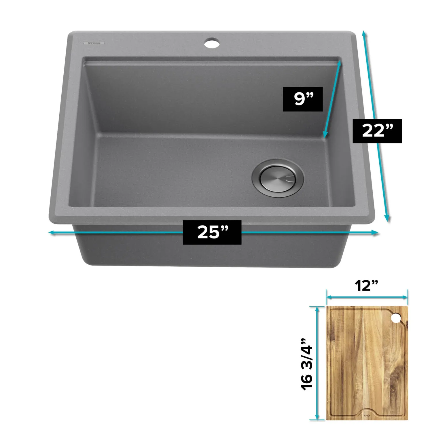 25” Drop-In Granite Composite Workstation Kitchen Sink in Metallic Grey Drop-In / Top Mount Sinks|Single Bowl Sinks