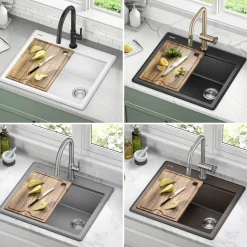 Best 25” Drop-In Granite Composite Workstation Kitchen Sink in White Drop-In / Top Mount Sinks|Single Bowl Sinks