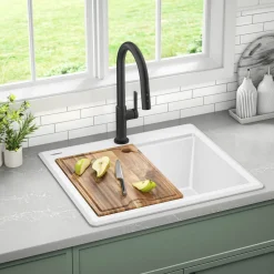 Best 25” Drop-In Granite Composite Workstation Kitchen Sink in White Drop-In / Top Mount Sinks|Single Bowl Sinks