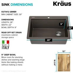 28” Drop-In Granite Composite Workstation Kitchen Sink in Metallic Brown Drop-In / Top Mount Sinks|Single Bowl Sinks