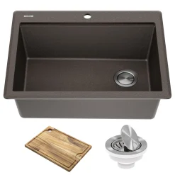 28” Drop-In Granite Composite Workstation Kitchen Sink in Metallic Brown Drop-In / Top Mount Sinks|Single Bowl Sinks