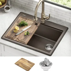 28” Drop-In Granite Composite Workstation Kitchen Sink in Metallic Brown Drop-In / Top Mount Sinks|Single Bowl Sinks