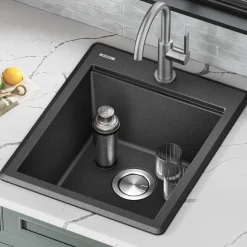Online 18” Drop-In Granite Composite Workstation Kitchen Bar Sink in Metallic Black Bar / Prep Sinks|Workstation Sinks