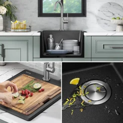 Online 18” Drop-In Granite Composite Workstation Kitchen Bar Sink in Metallic Black Bar / Prep Sinks|Workstation Sinks