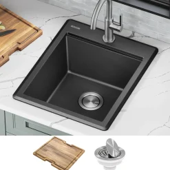 Online 18” Drop-In Granite Composite Workstation Kitchen Bar Sink in Metallic Black Bar / Prep Sinks|Workstation Sinks