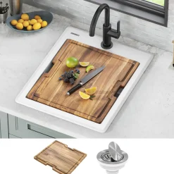 Sale 18” Drop-In Granite Composite Workstation Kitchen Bar Sink in White Bar / Prep Sinks|Workstation Sinks