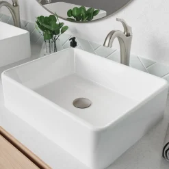 Clearance Elavo 19-Inch Modern Rectangular White Porcelain Ceramic Bathroom Vessel Sink and Arlo Faucet Combo Set with Pop-Up Drain Sink And Faucet Combos|Above Counter / Vessel Sinks