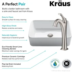 Clearance Elavo 19-Inch Modern Rectangular White Porcelain Ceramic Bathroom Vessel Sink and Arlo Faucet Combo Set with Pop-Up Drain Sink And Faucet Combos|Above Counter / Vessel Sinks