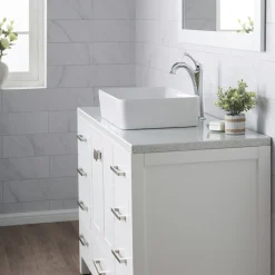 Clearance Elavo 19-Inch Modern Rectangular White Porcelain Ceramic Bathroom Vessel Sink and Arlo Faucet Combo Set with Pop-Up Drain Sink And Faucet Combos|Above Counter / Vessel Sinks