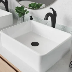 Clearance Elavo 19-Inch Modern Rectangular White Porcelain Ceramic Bathroom Vessel Sink and Arlo Faucet Combo Set with Pop-Up Drain Sink And Faucet Combos|Above Counter / Vessel Sinks